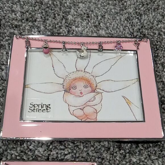 Set of 3 Spring Street picture frames w charms. 2 are pink & silver 1 is peach. - Picture 3 of 5